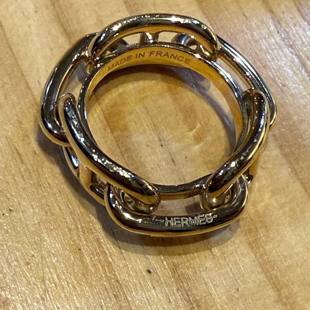 Hermes Paris Vintage Authentic Gold Plated Ancre Link Scarf Ring